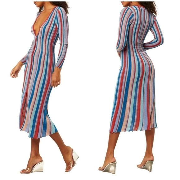 Misa Los Angeles Rafael Striped Long Sleeve Midi Dress - Picture 2 of 8